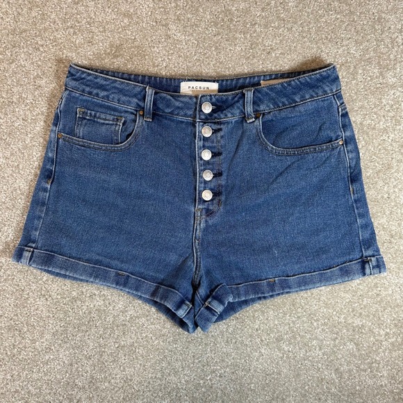 PacSun Pants - PacSun Mom Jean Shorts Button Fly Blue Denim High Waist Womens‎ Size 26